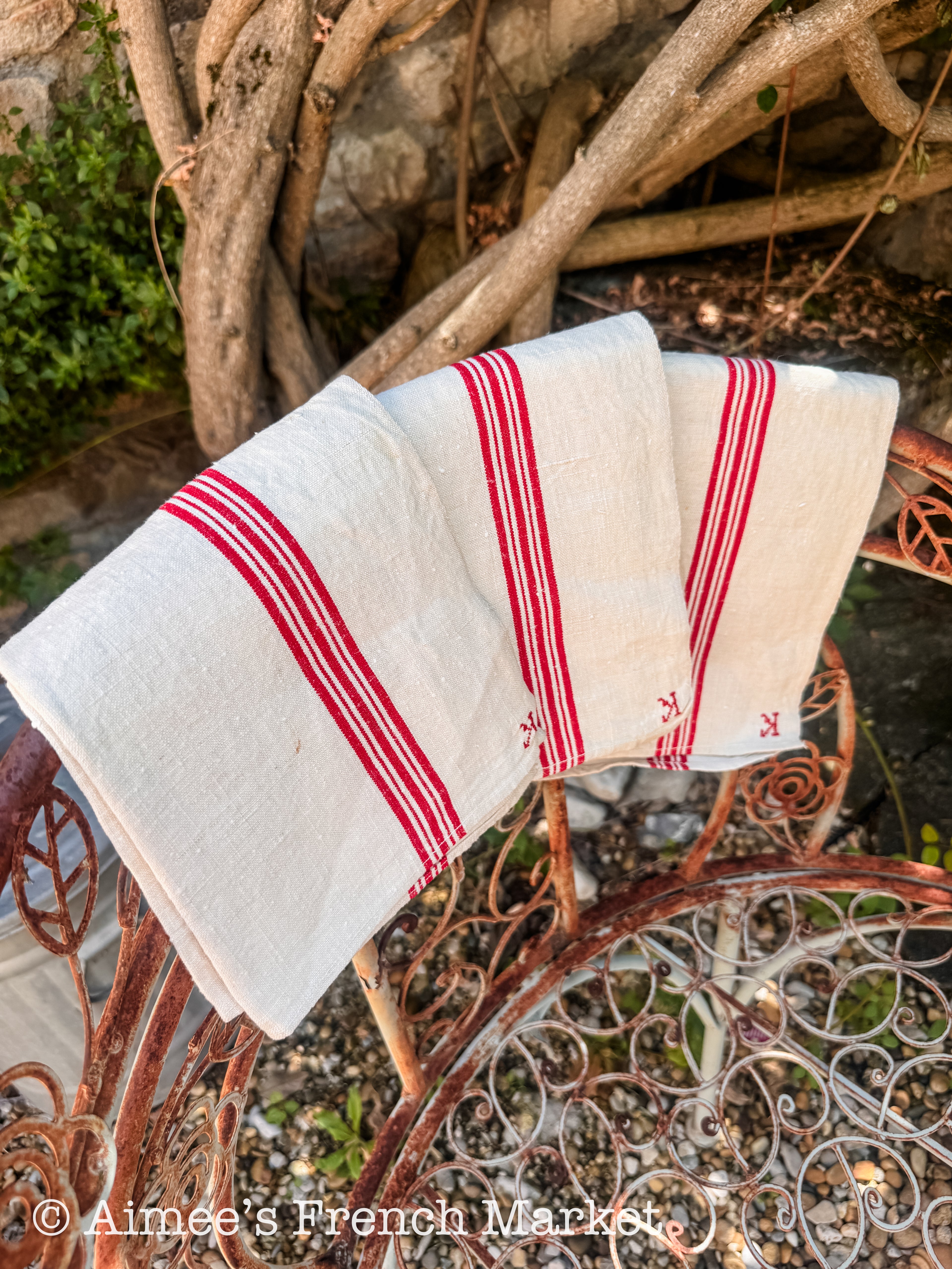 French Vintage Towels - Quintuple/Five Stripes, c. 1920