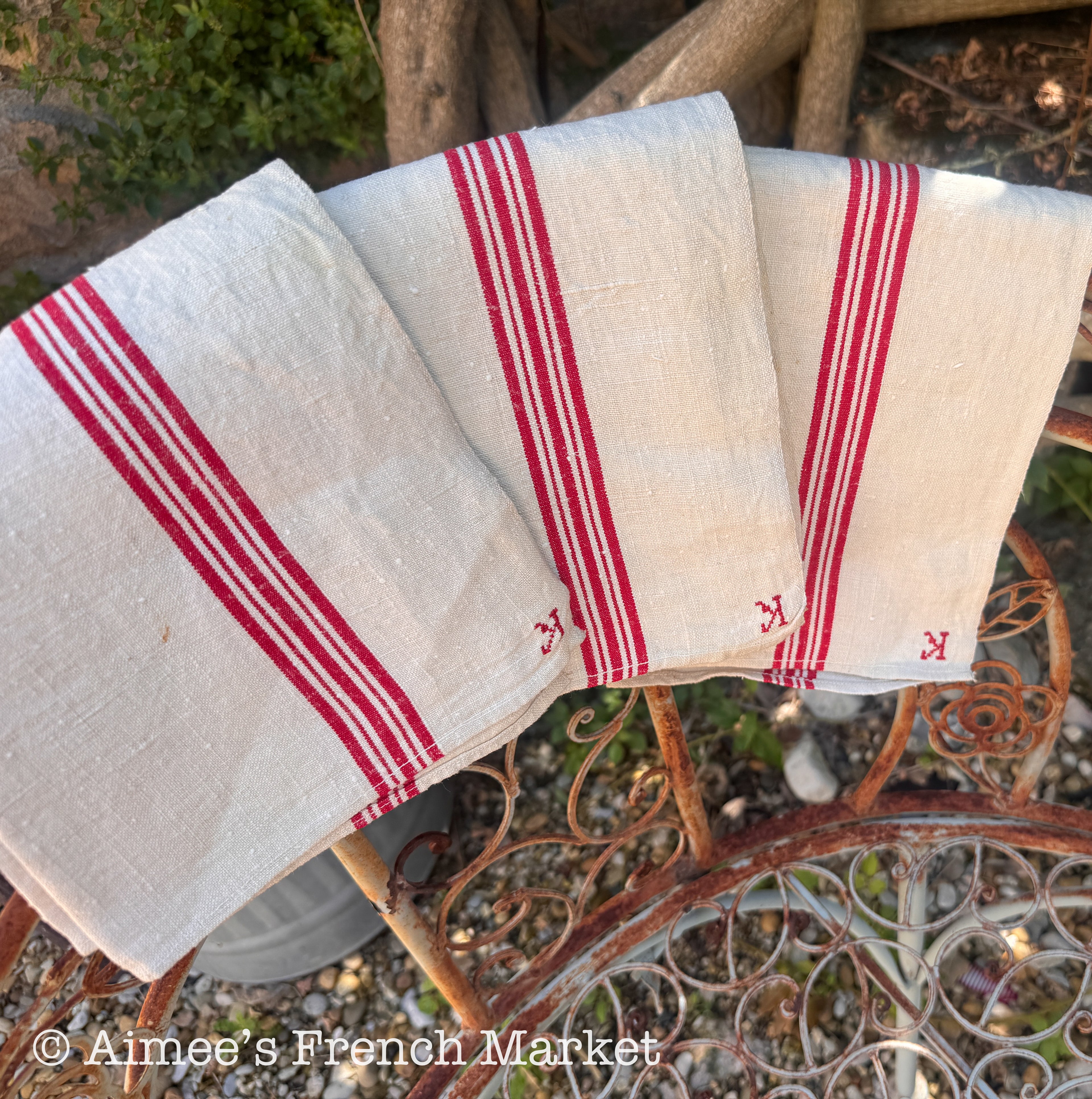 French Vintage Towels - Quintuple/Five Stripes, c. 1920