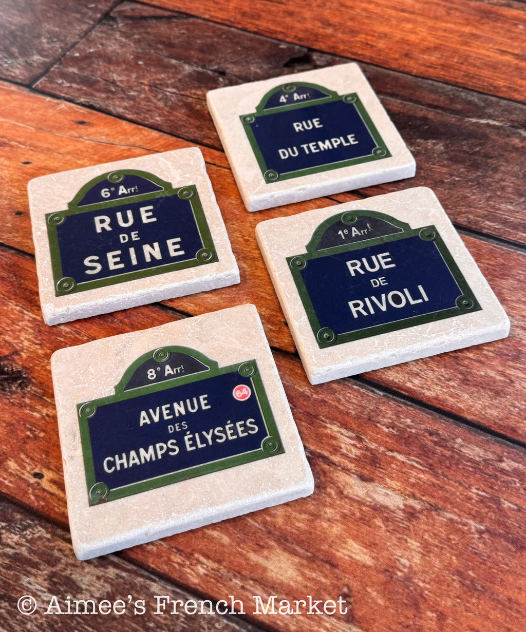 Handcrafted Tumbled Marble Coasters in French designs