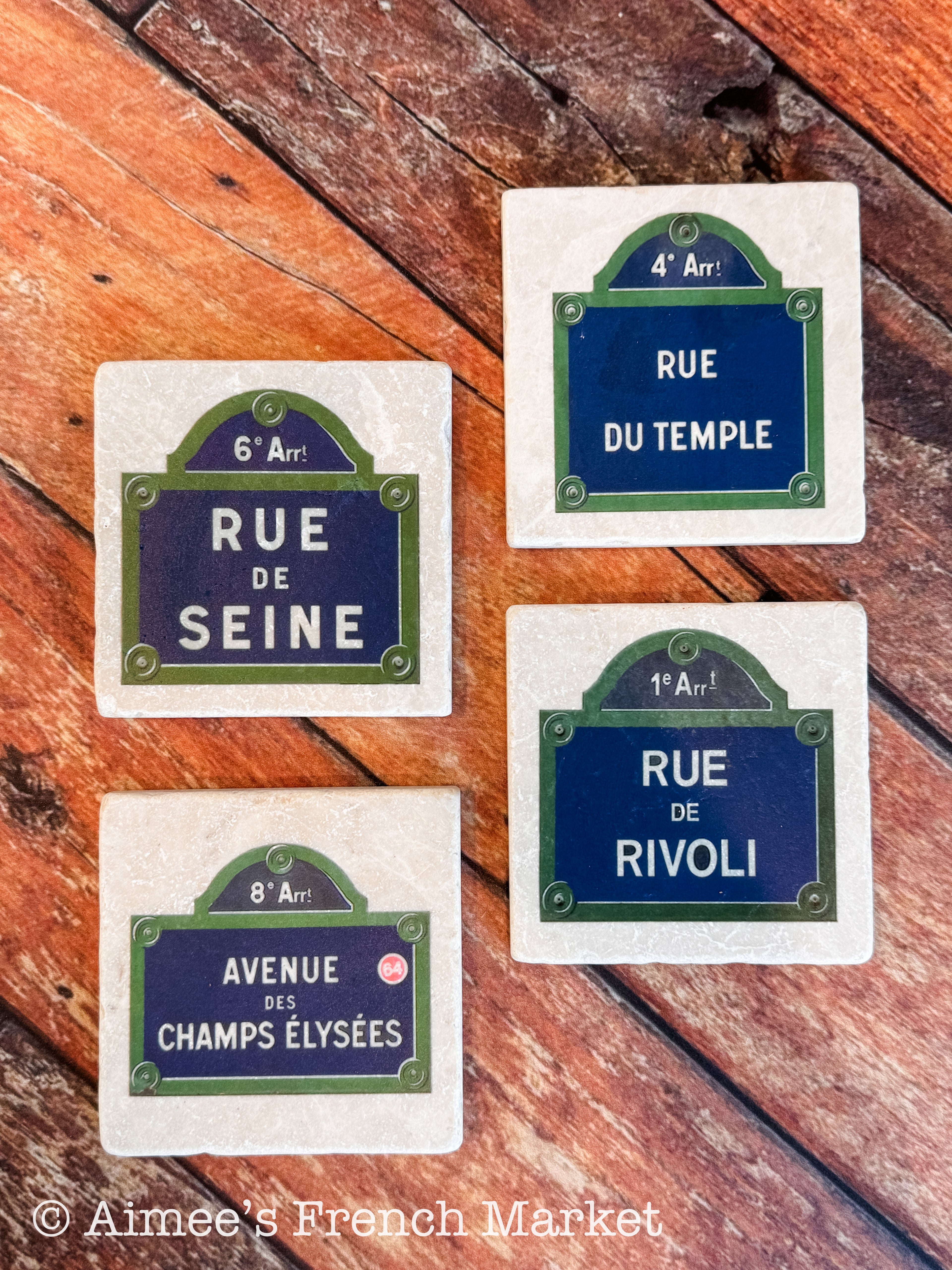 Handcrafted Tumbled Marble Coasters in French designs