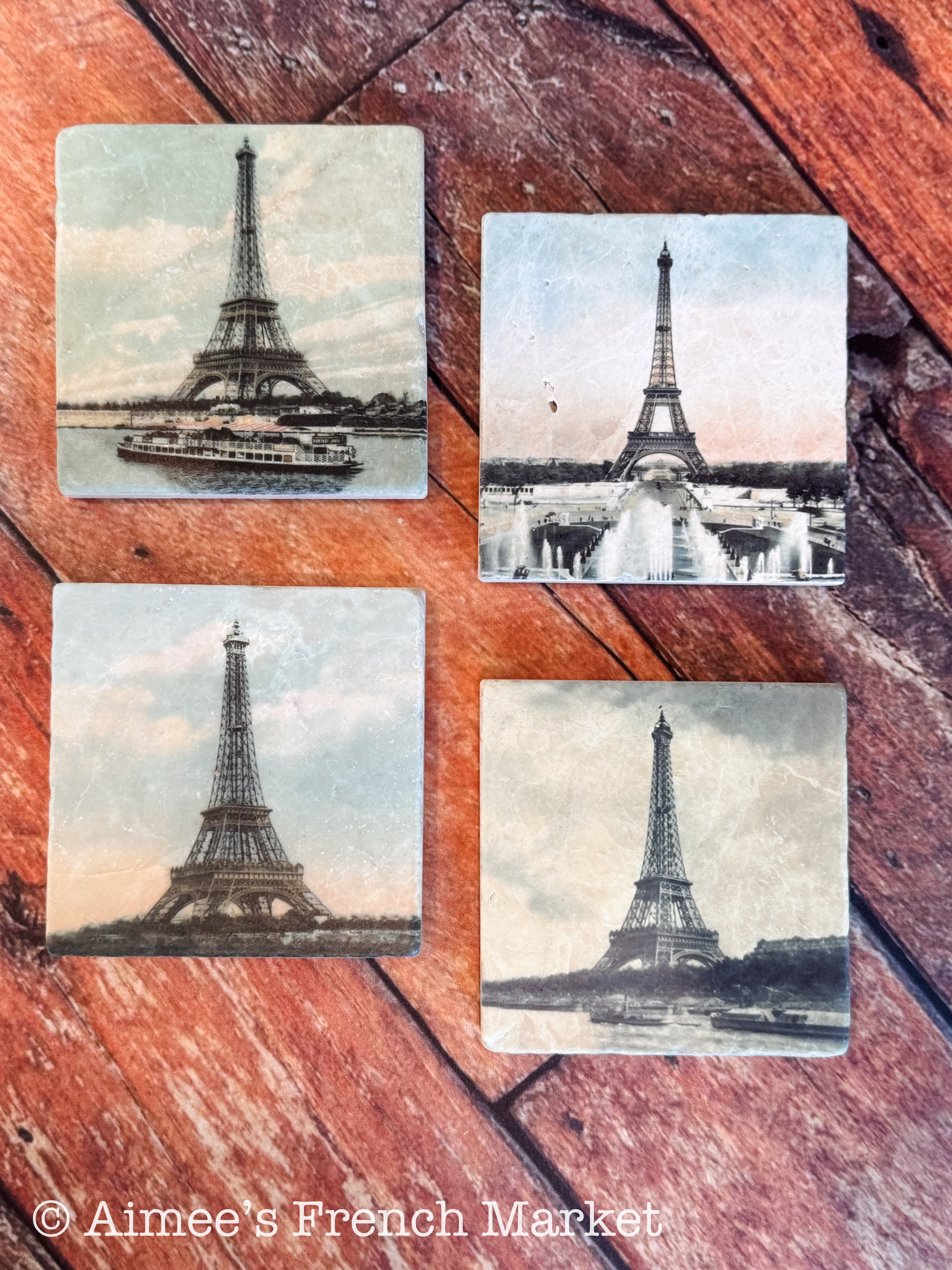 Handcrafted Tumbled Marble Coasters in French designs