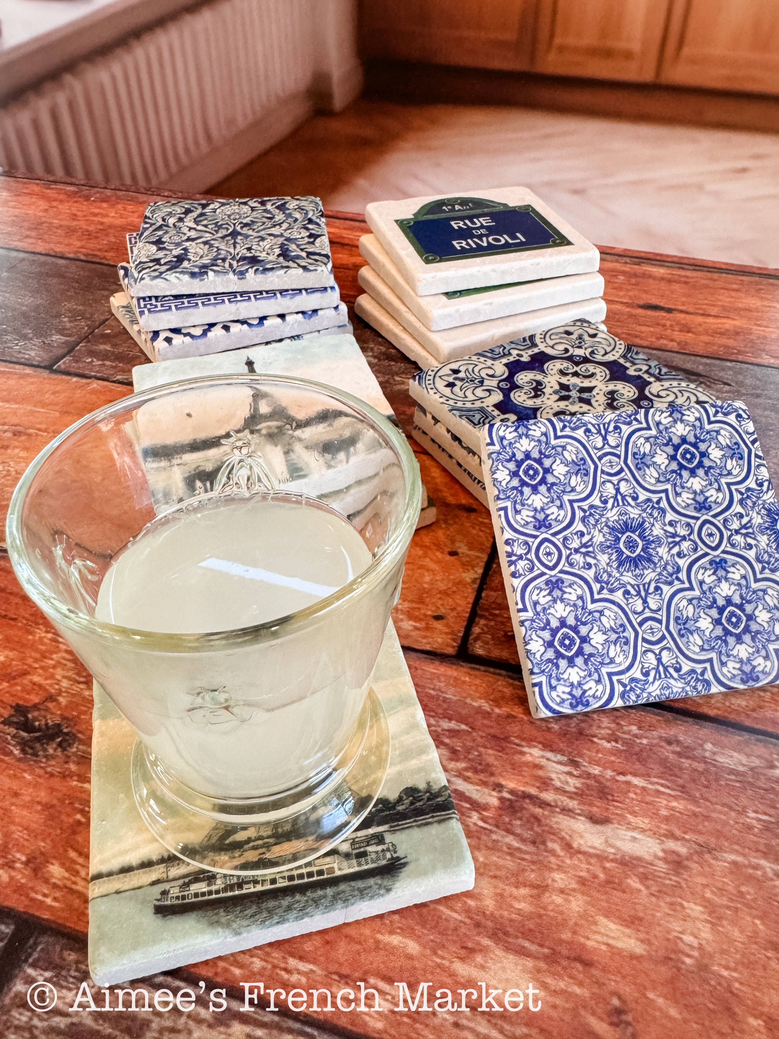 Handcrafted Tumbled Marble Coasters in French designs