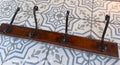 Antique French Wall Coat Rack | Belle Époque Cast Iron Double Hooks on Oak Board | Late 19th Century Porte-Manteau