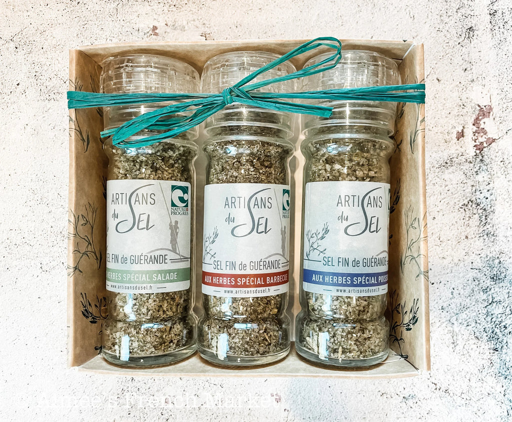 Fleur de Sel Guerande (from Brittany) - Salade Trio with Grinders - Small Production Salt
