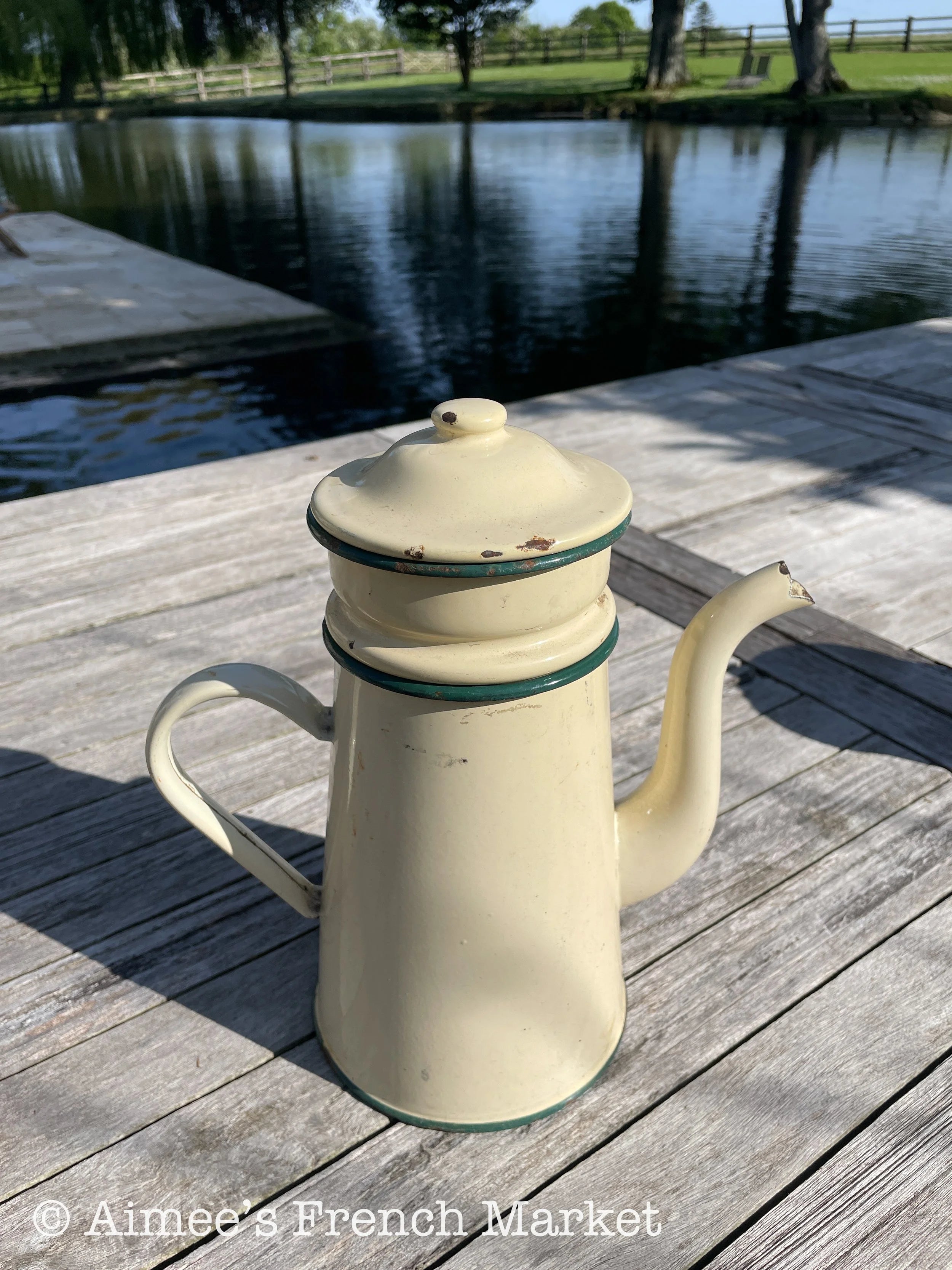Vintage Enamelware Coffee Pot, Yellow, 3 pieces - c. 1920s