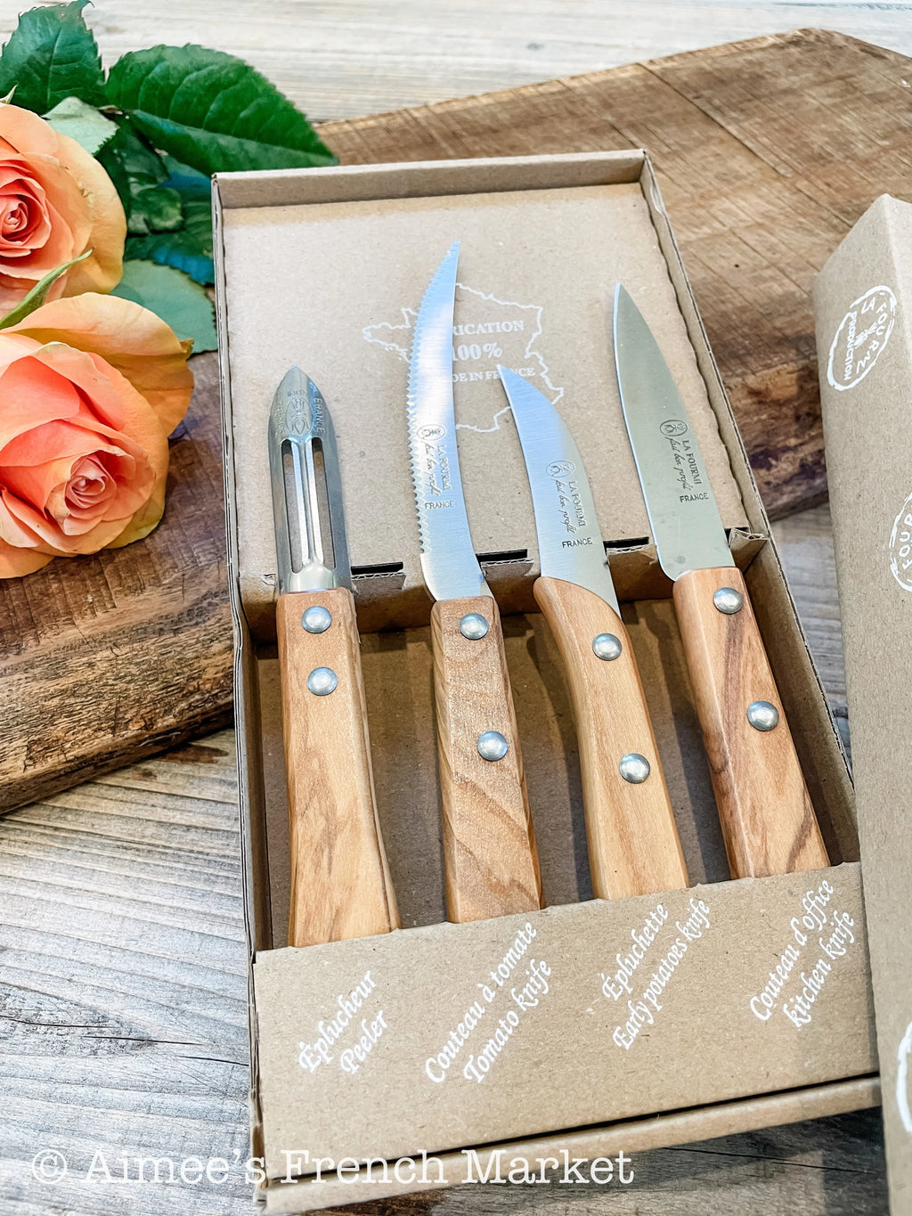 Kitchen Tool Set with Olive Wood Handles - Made in the "Knife Capital of France"