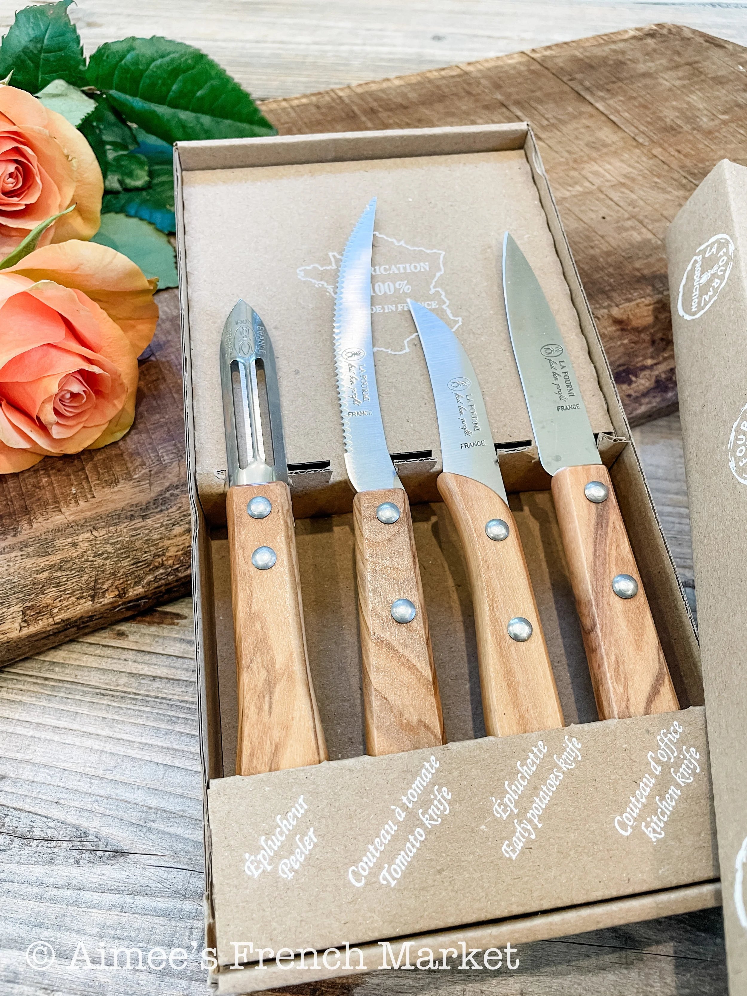 Kitchen Tool Set with Olive Wood Handles - Made in the "Knife Capital of France"