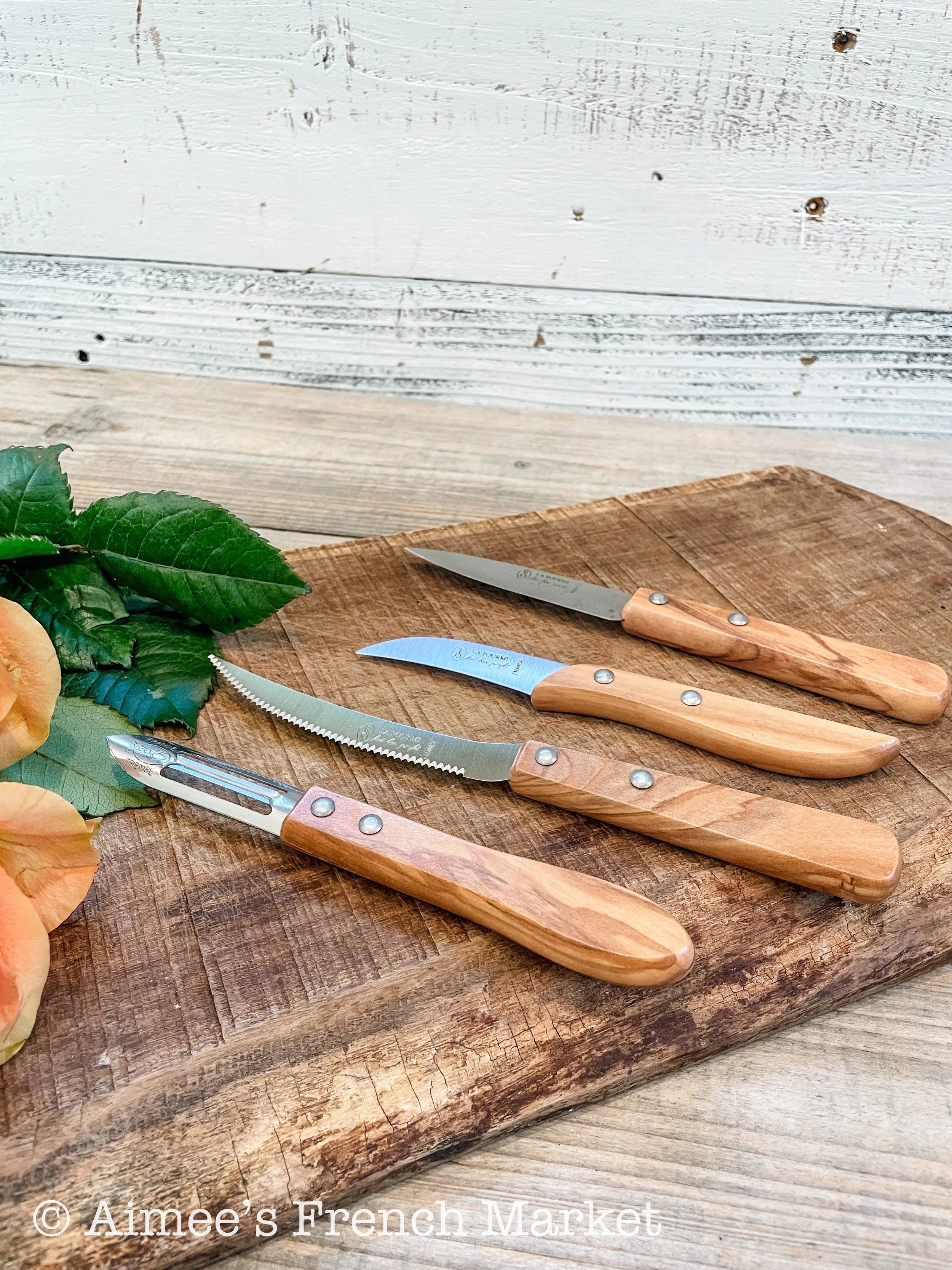 Kitchen Tool Set with Olive Wood Handles - Made in the "Knife Capital of France"