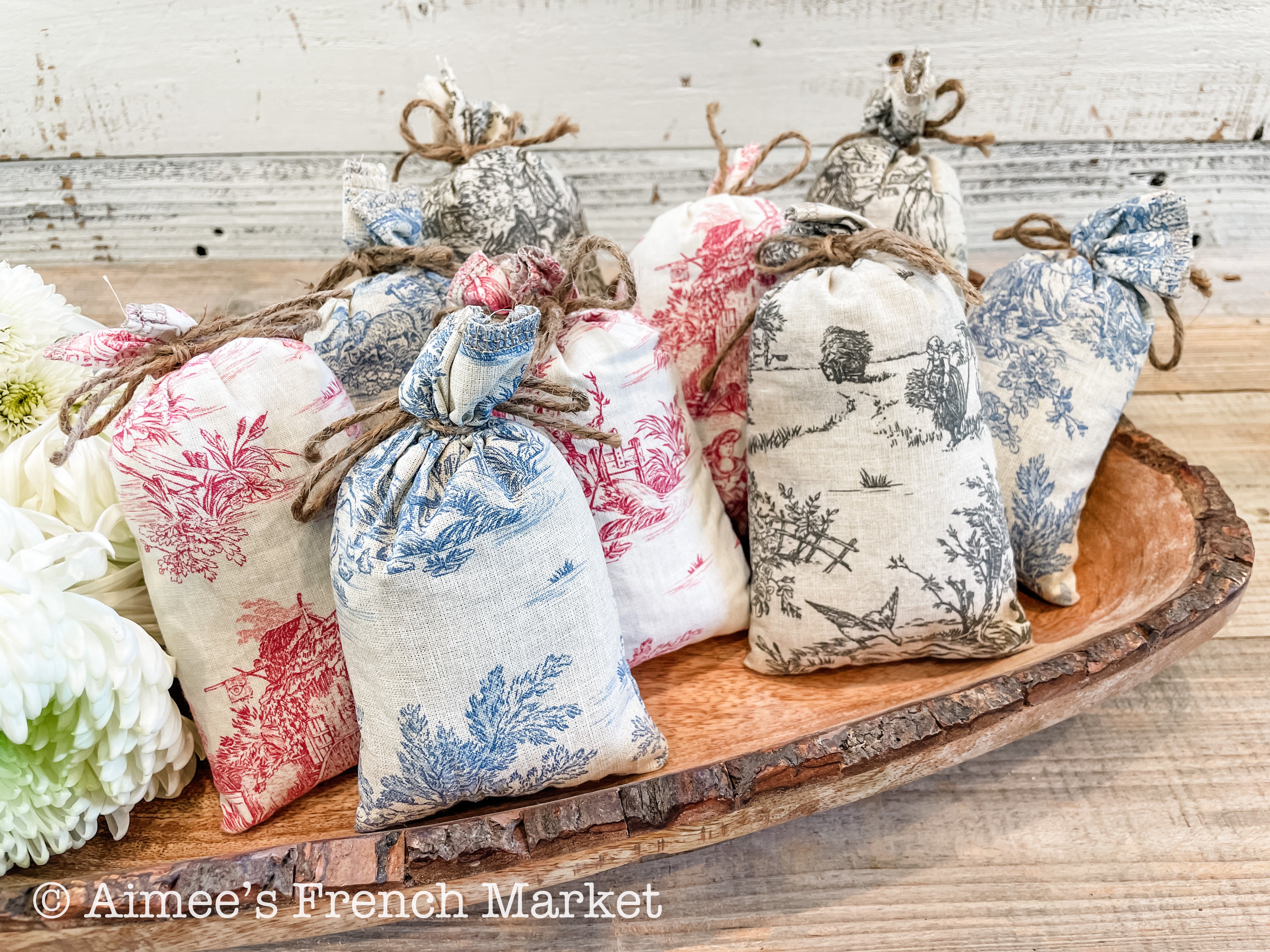 French Toile Sachets, Handmade in Provence, Traditional Style