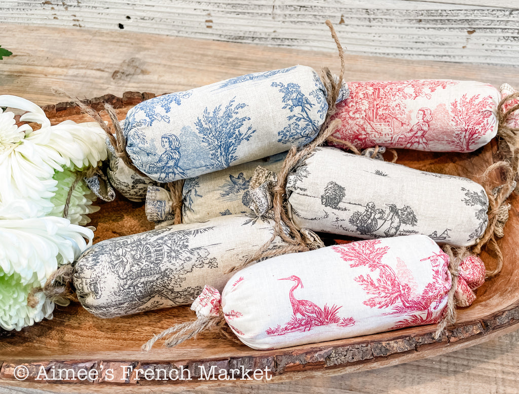 French Toile Sachets, Handmade in Provence, Bolster Style