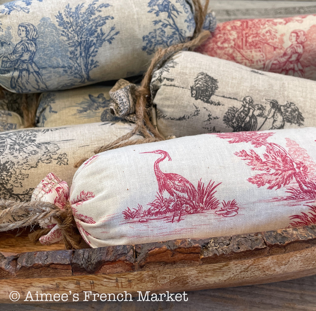 French Toile Sachets, Handmade in Provence, Bolster Style