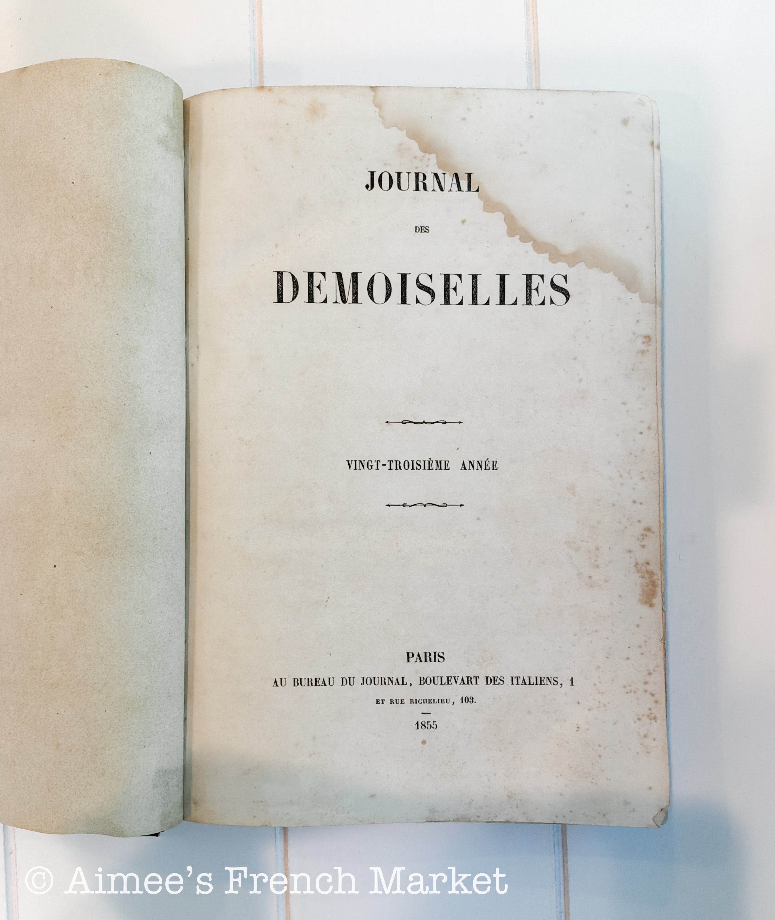 Extraordinary Pair of Antique French Bound Journal des Demoiselles, Paris, 1855 (year of the Exposition Unservsalle) and 1856, with family Provenence