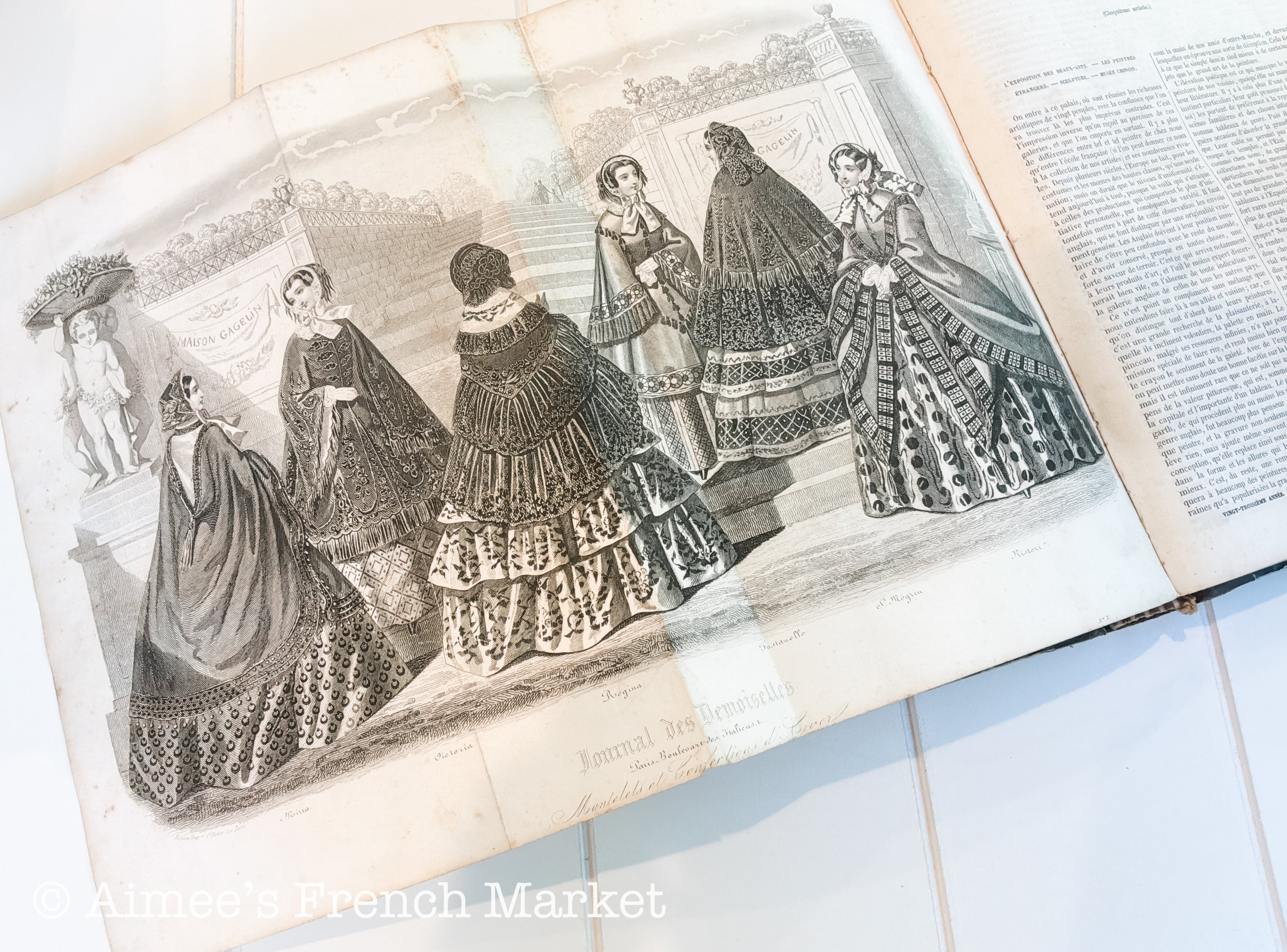 Extraordinary Pair of Antique French Bound Journal des Demoiselles, Paris, 1855 (year of the Exposition Unservsalle) and 1856, with family Provenence