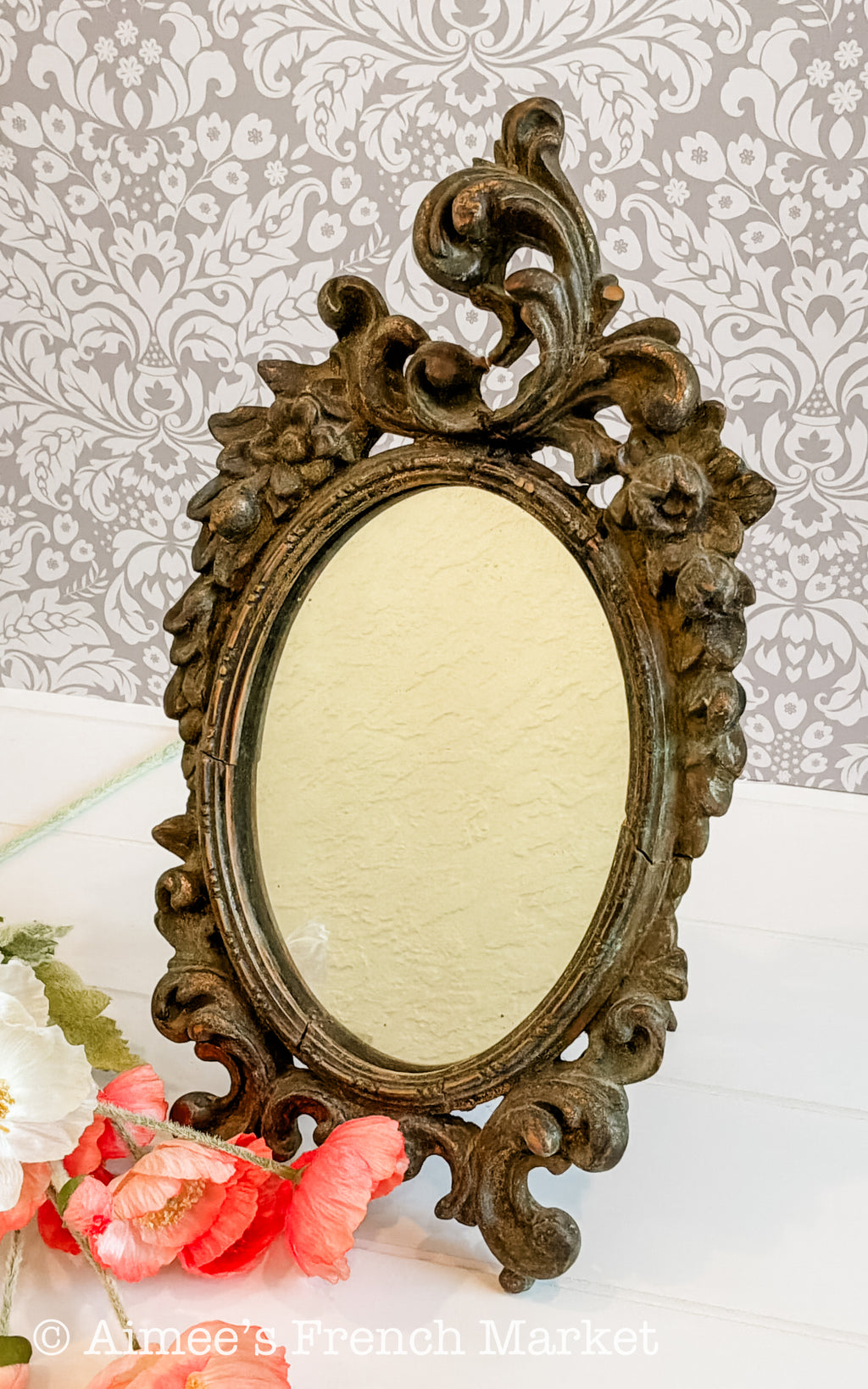 Antique French Louis XV Style Carved Wood Mirror – Possibly 18th Century, Carved Wood Rococo Vanity Mirror, French Boudoir Table Mirror