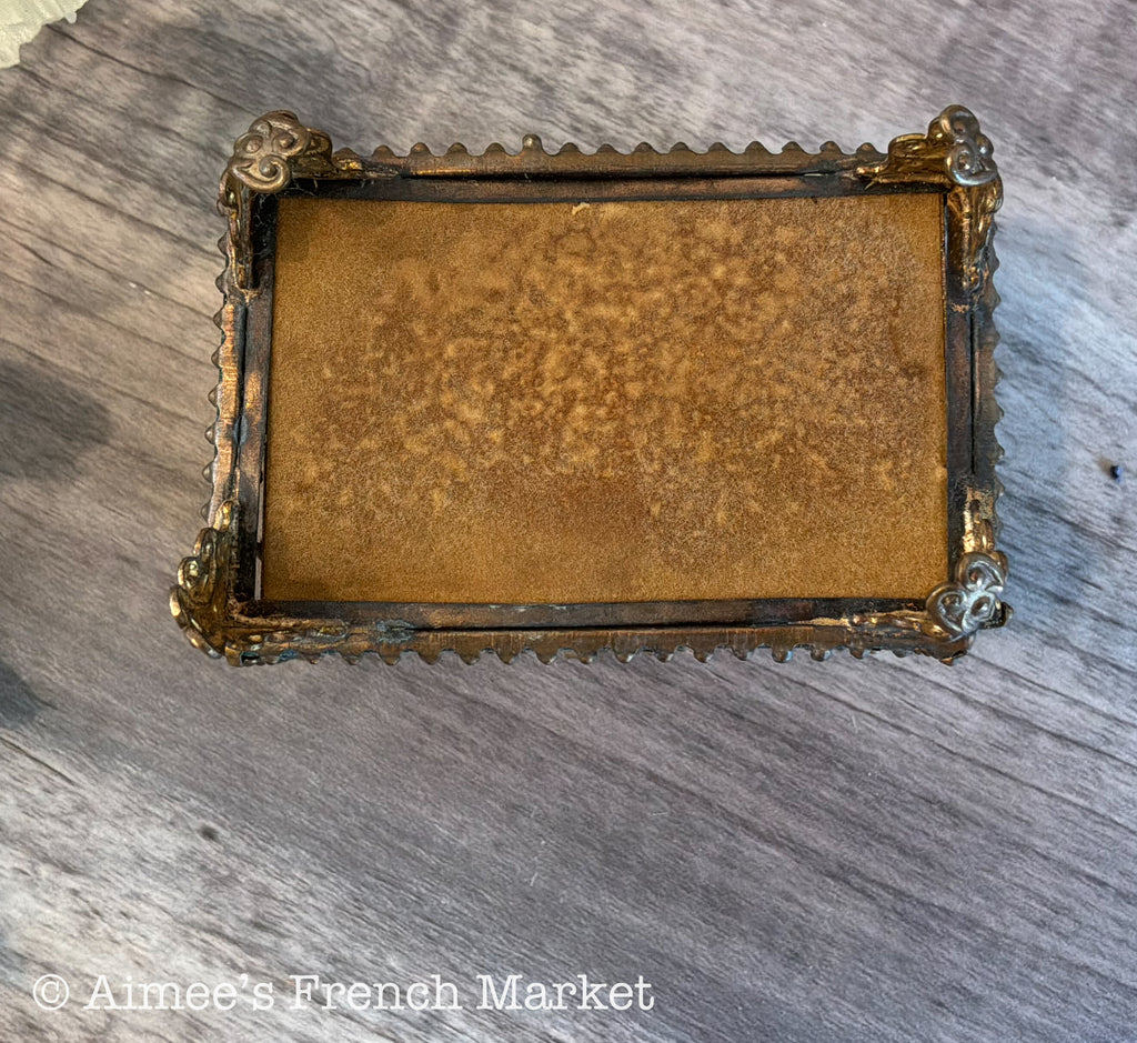 Vintage French Souvenir de Lisieux Glass Jewelry Box - Antique-Style French Trinket Box, early 1900s