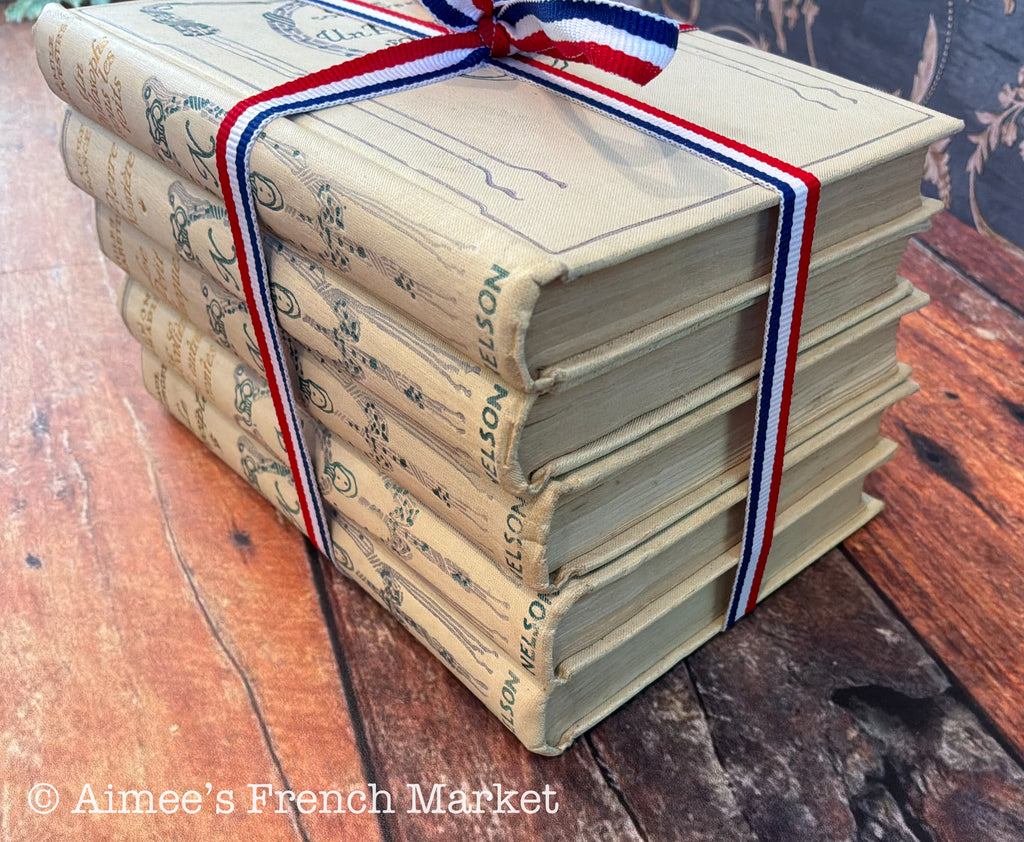 Antique French Books, Set of 5 | Cottagecore Shelf Decor | Cream Vintage Books | Paris | French Farmhouse Library