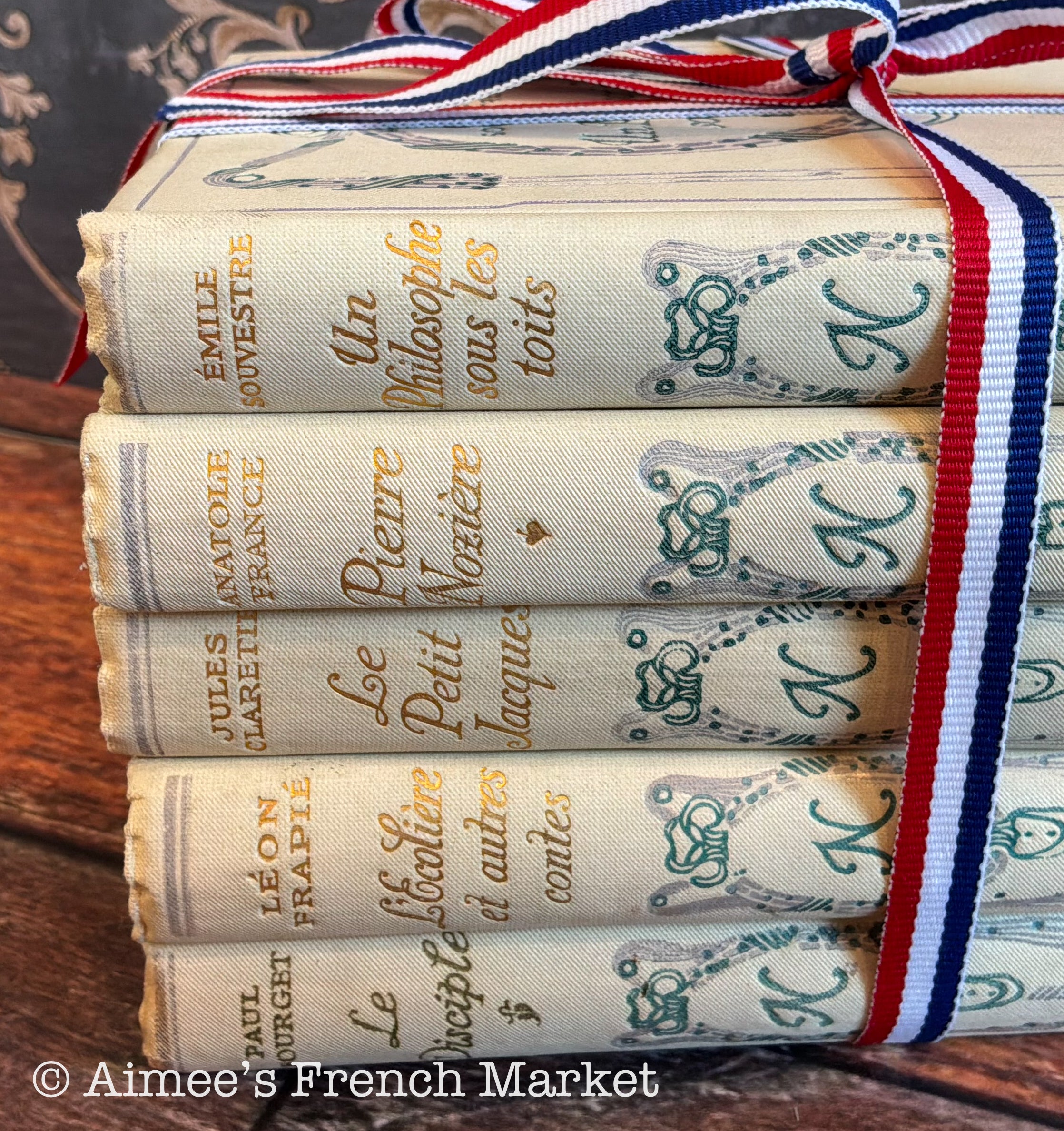 Antique French Books, Set of 5 | Cottagecore Shelf Decor | Cream Vintage Books | Paris | French Farmhouse Library