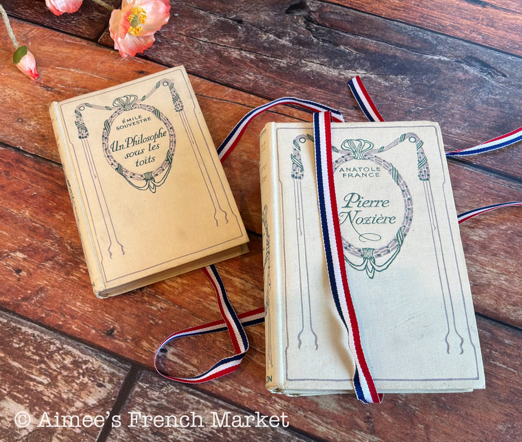 Antique French Books, Set of 5 | Cottagecore Shelf Decor | Cream Vintage Books | Paris | French Farmhouse Library