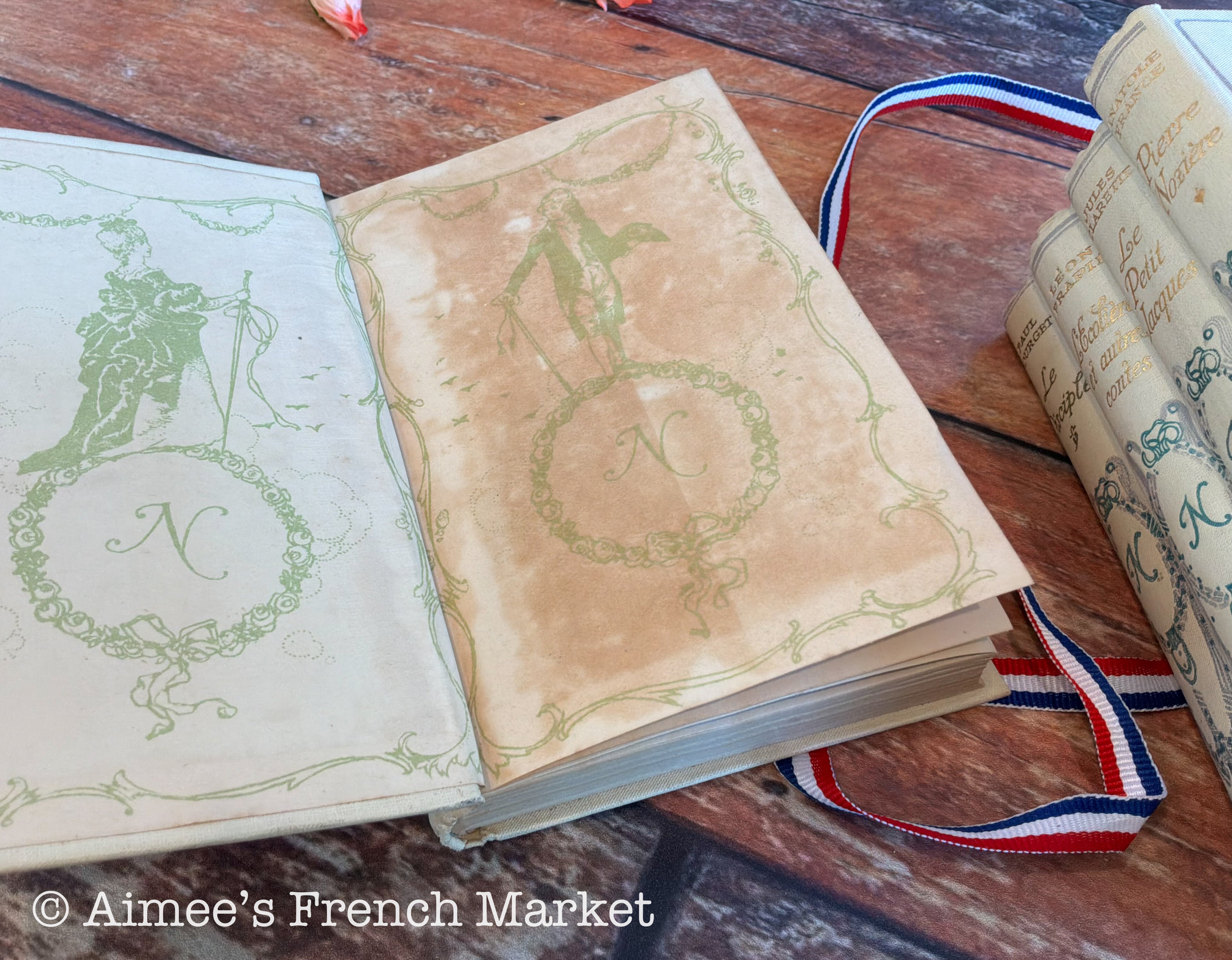 Antique French Books, Set of 5 | Cottagecore Shelf Decor | Cream Vintage Books | Paris | French Farmhouse Library