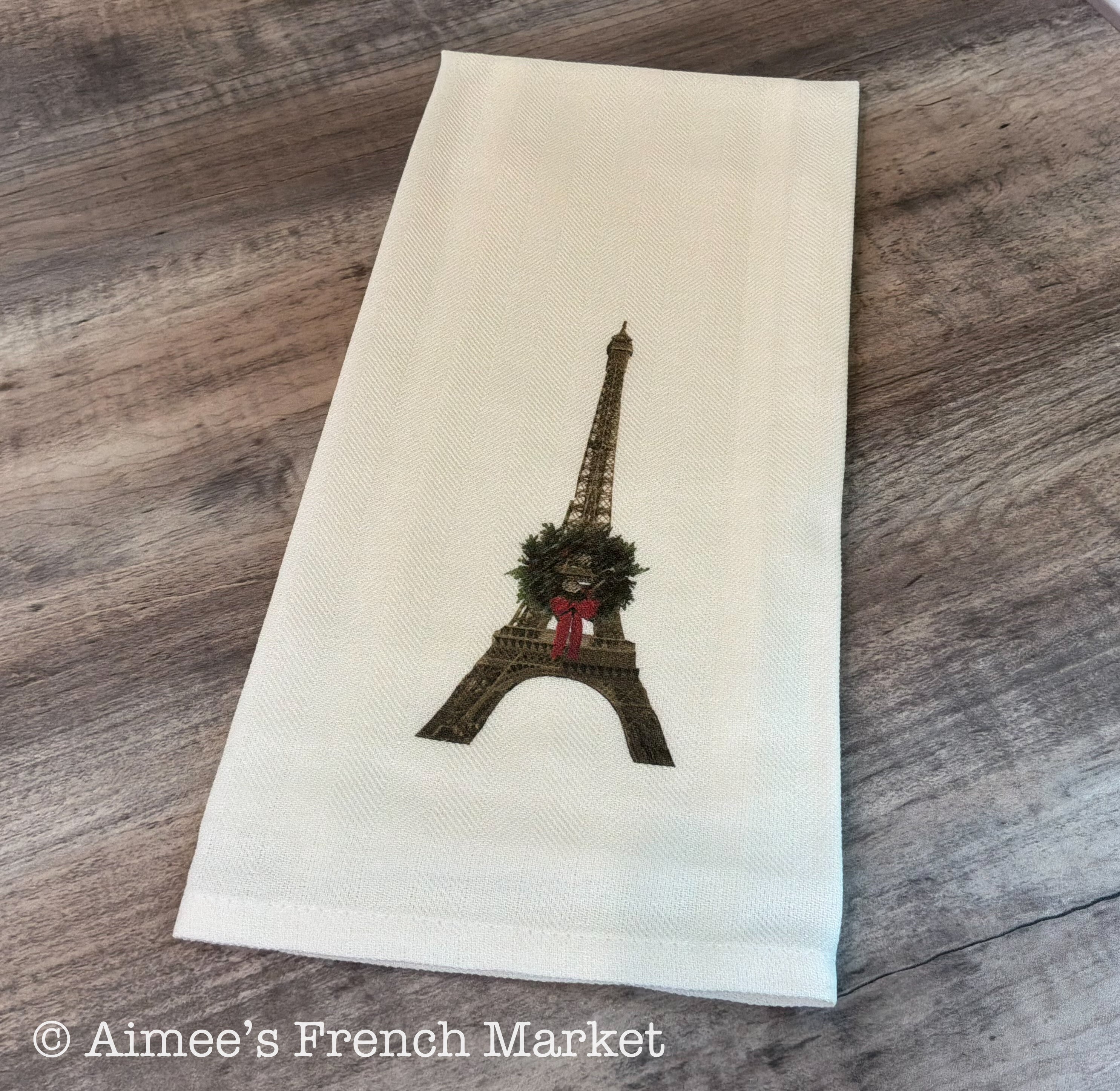 Cotton Dishtowel - Eiffel Tower with Wreath