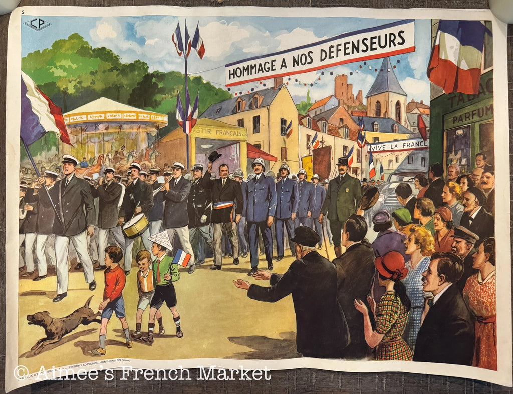 Vintage French School Poster – “The Parade” & “The Pharmacy” by Rossignol – 30" x 22" – Very good Condition