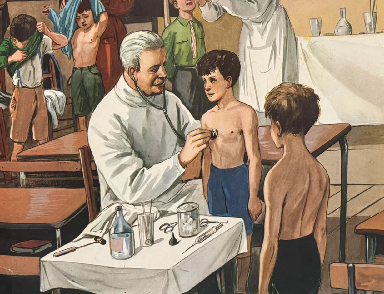 Vintage French School Poster – “Pâtisserie” and "School Clinic" by Rossignol – 30" x 22" – Very good Condition
