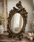 Antique French Louis XV Style Carved Wood Mirror – Possibly 18th Century, Carved Wood Rococo Vanity Mirror, French Boudoir Table Mirror