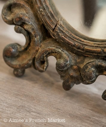 Antique French Louis XV Style Carved Wood Mirror – Possibly 18th Century, Carved Wood Rococo Vanity Mirror, French Boudoir Table Mirror