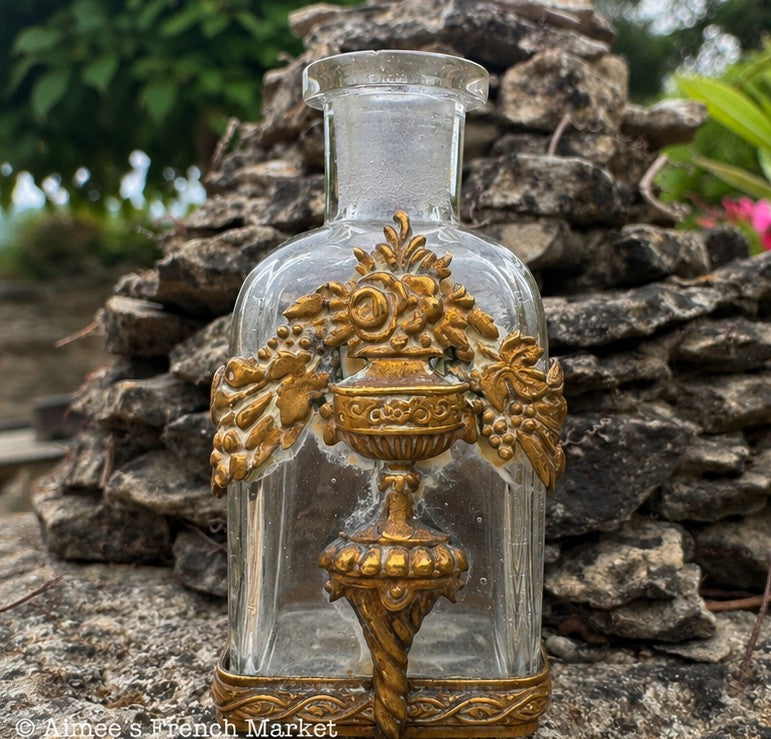 Antique French Ormolu Perfume Bottle, French Boudoir Decor, c.1900