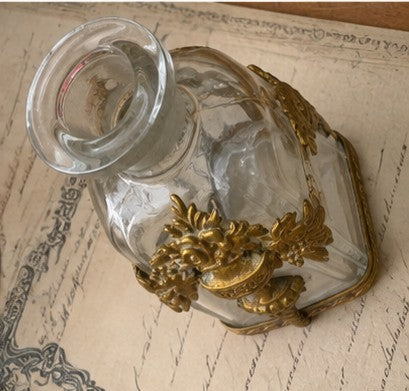 Antique French Ormolu Perfume Bottle, French Boudoir Decor, c.1900