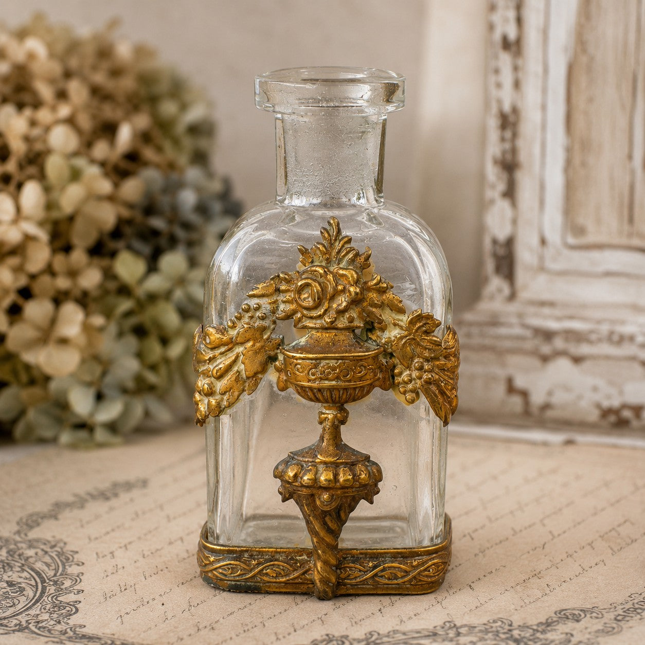 Antique French Ormolu Perfume Bottle, French Boudoir Decor, c.1900
