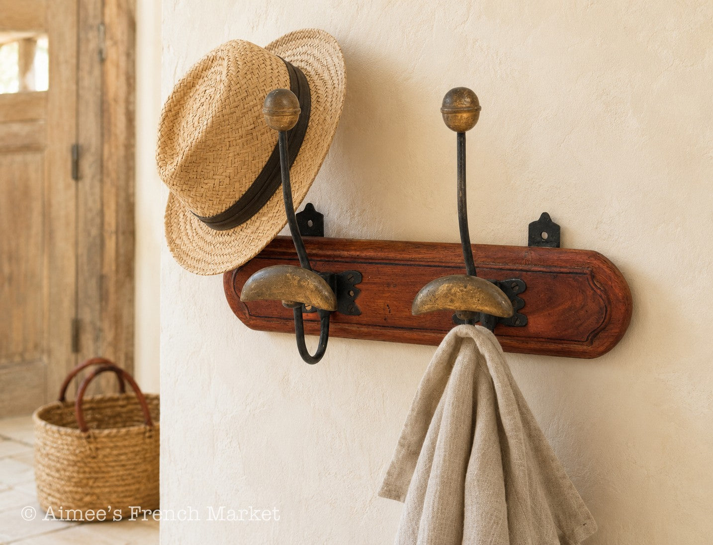 Antique French Hat and Coat Rack, Wooden Porte-Manteaux, French Entryway Decor, c. 1900