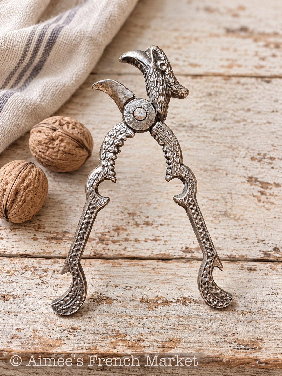 Vintage French Bird-Form Nutcracker — Ornate Silver-Tone Metal — 5.5″