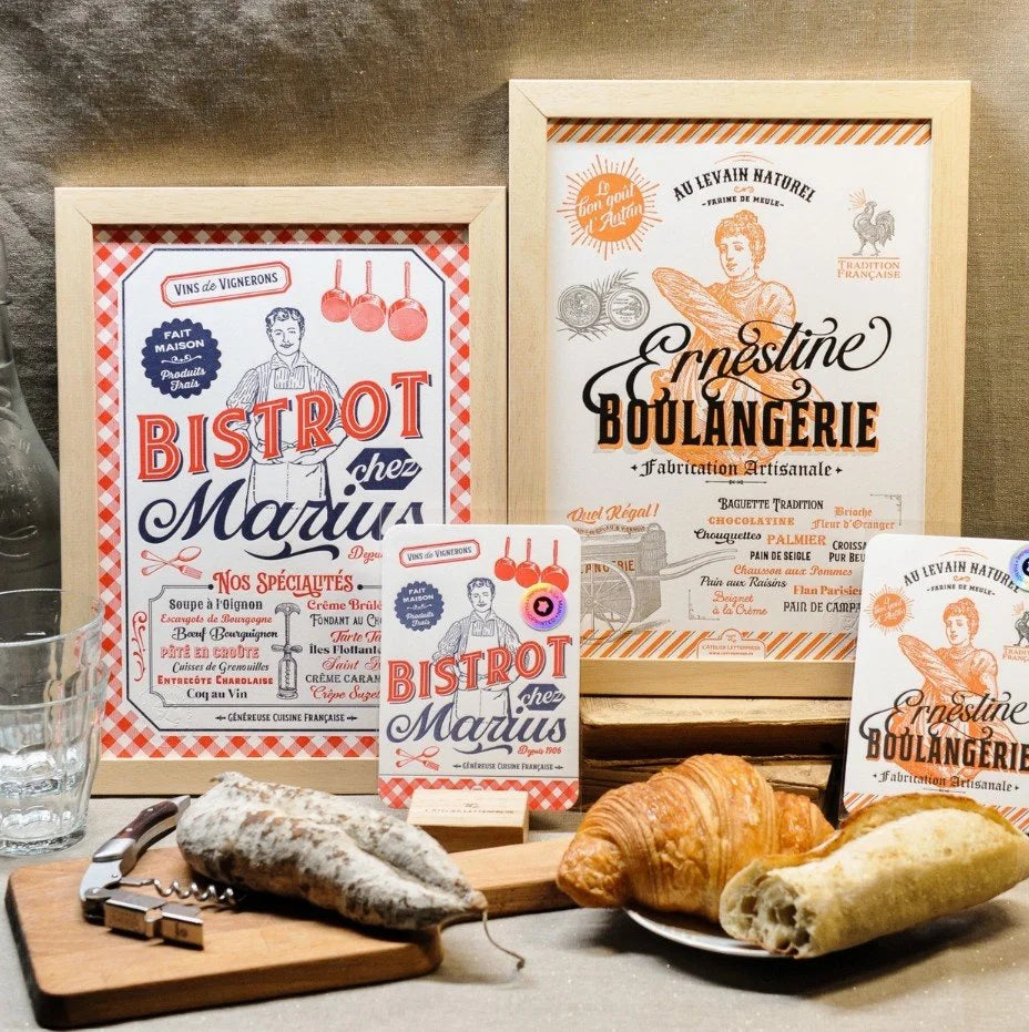 French Cards from the Gastronomy Collection , Set of 4  - Handmade in Paris