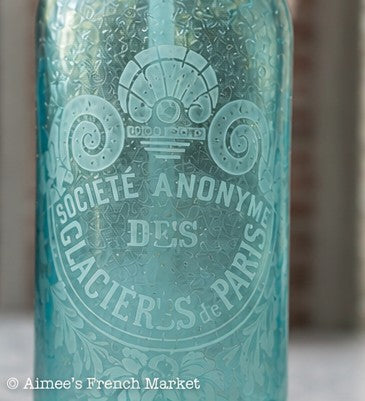Beautiful French Vintage Blue Glass Siphon Bottle - Paris