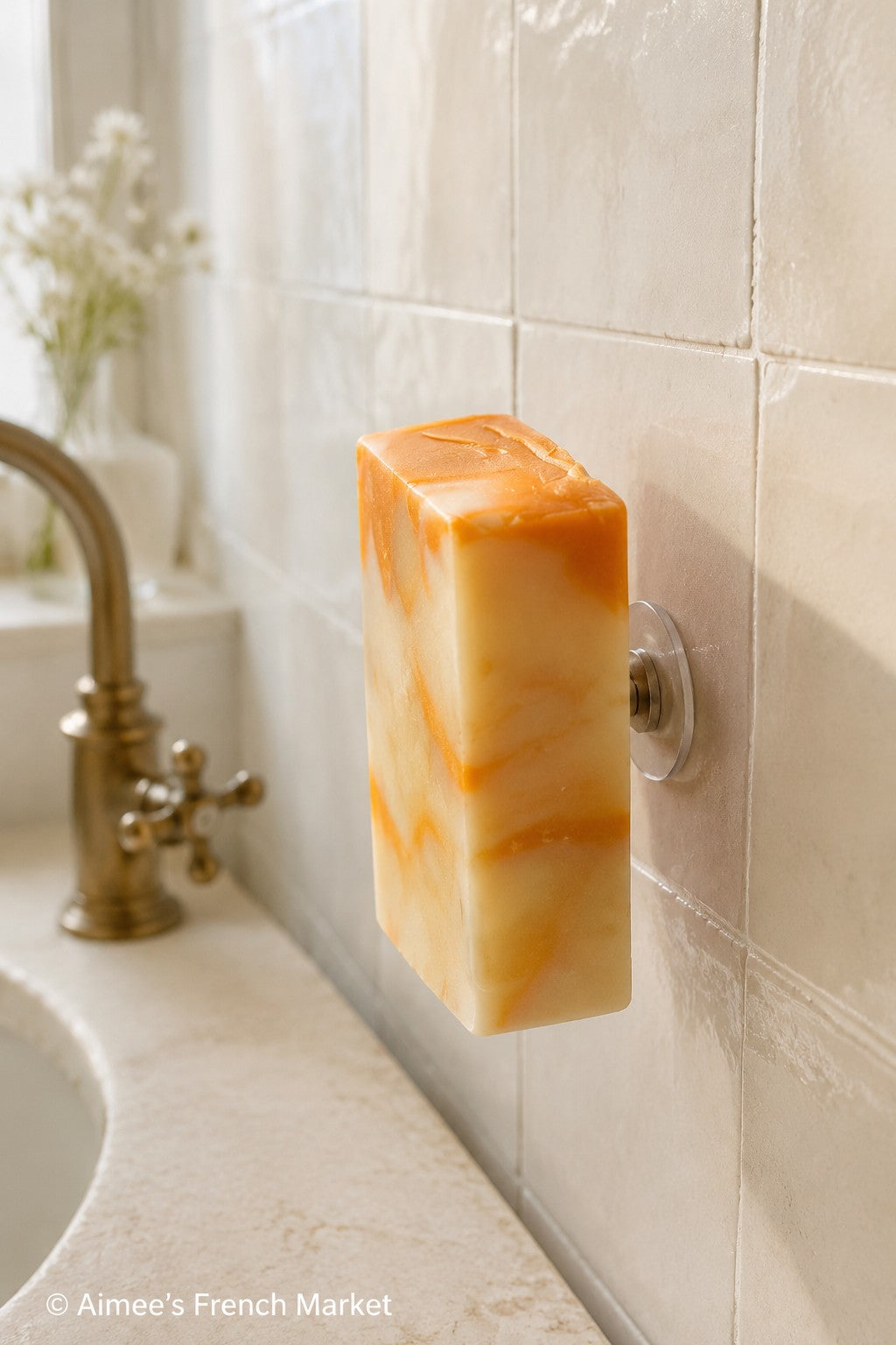 French Magnetic Soap Holder, Suction Cup Wall Mount-Great Stocking Stuffer