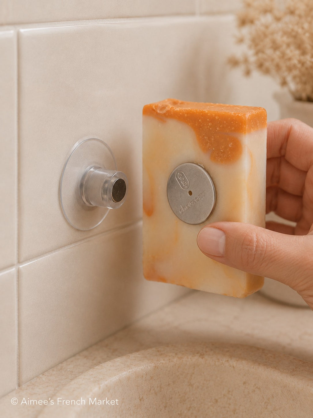 French Magnetic Soap Holder, Suction Cup Wall Mount-Great Stocking Stuffer
