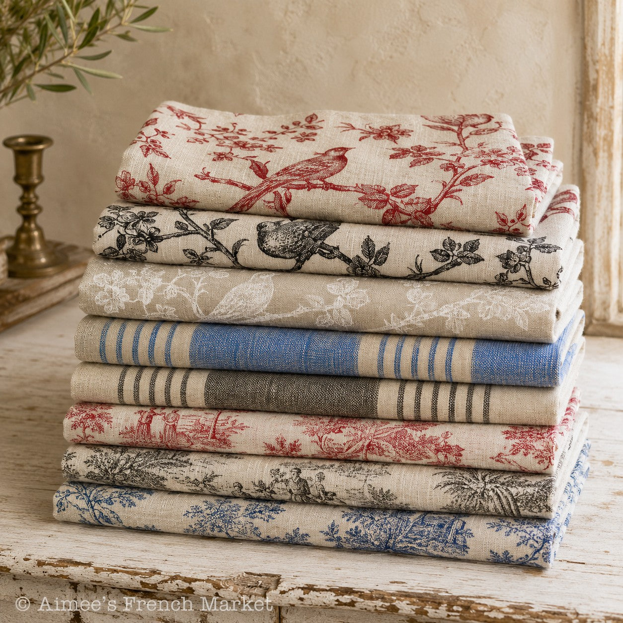 French Linen Napkins - Handmade in Provence - Set of 6, Large