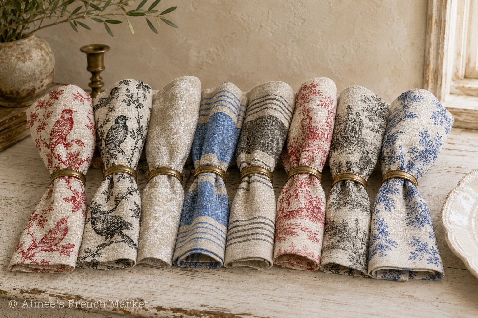 French Linen Napkins - Handmade in Provence - Set of 6, Large