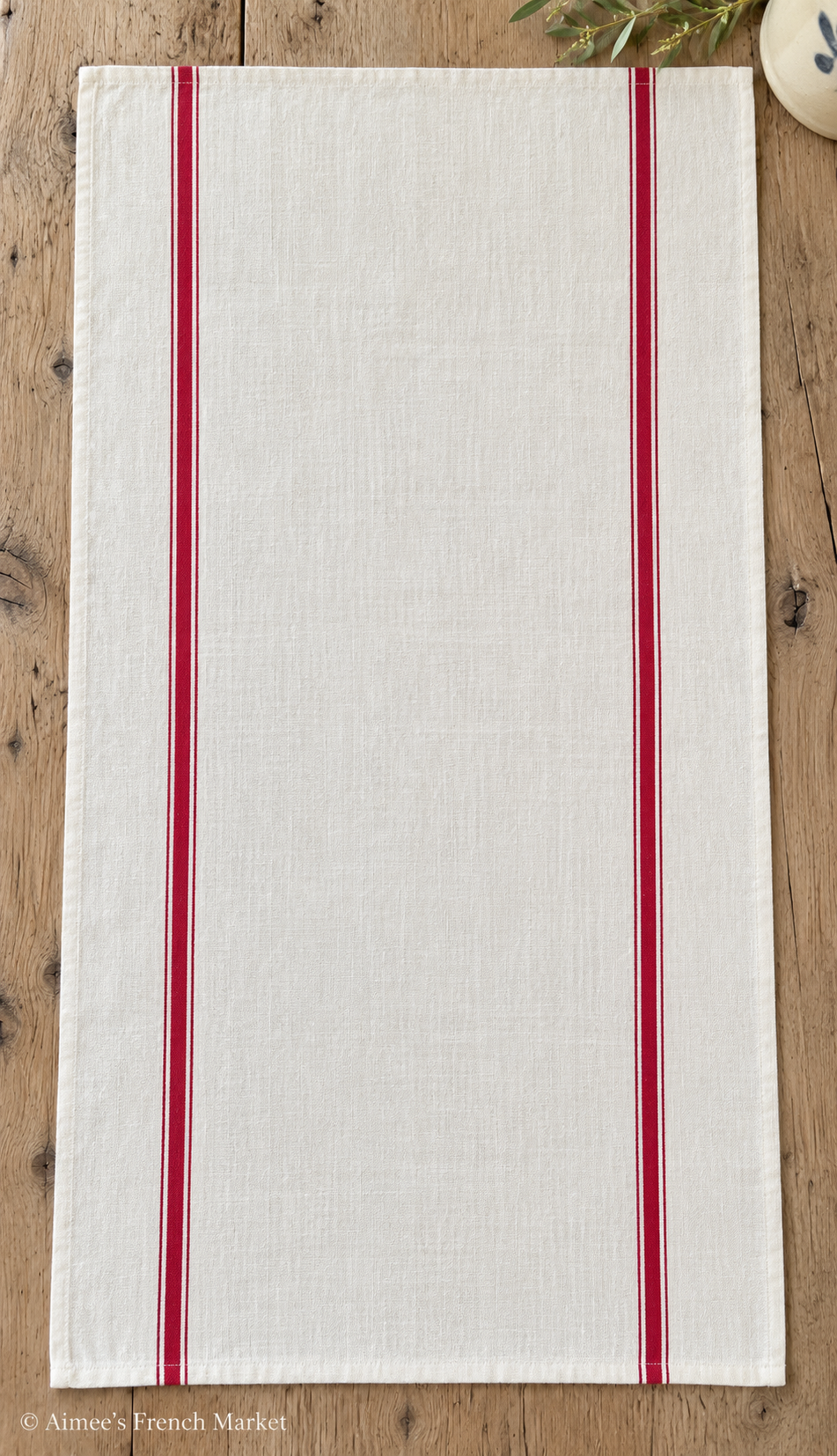 Vintage Red-Striped Linen Kitchen Towels, c.1920s, Triple Stripes