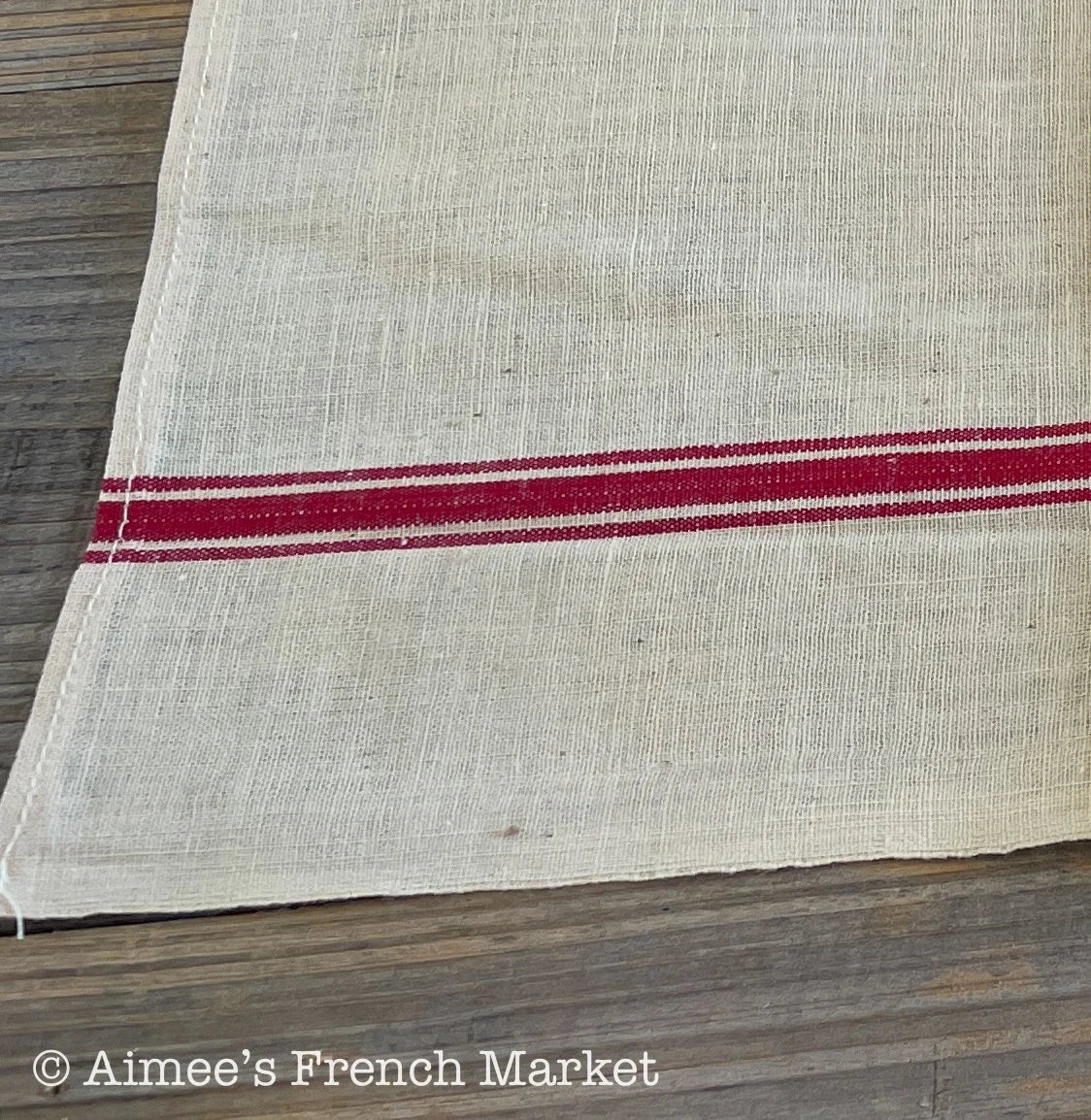 Vintage Red-Striped Linen Kitchen Towels, c.1920s, Triple Stripes