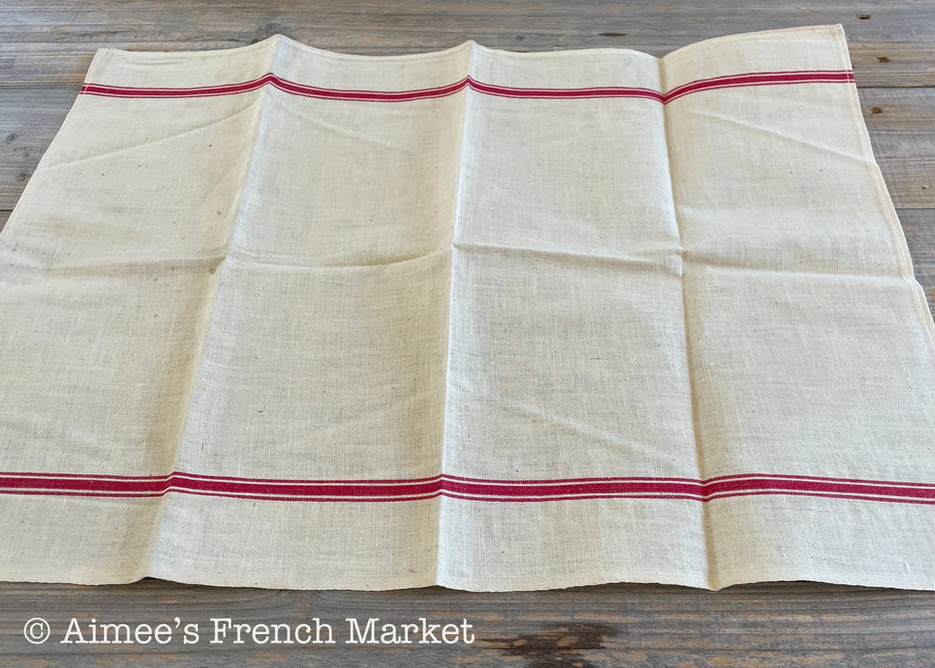 Vintage Red-Striped Linen Kitchen Towels, c.1920s, Triple Stripes