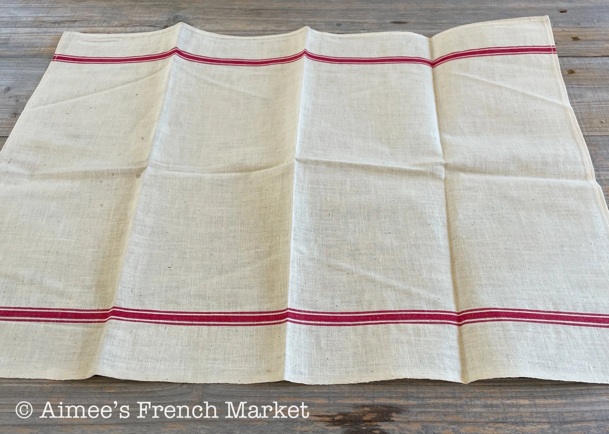Vintage Red-Striped Linen Kitchen Towels, c.1920s, Triple Stripes