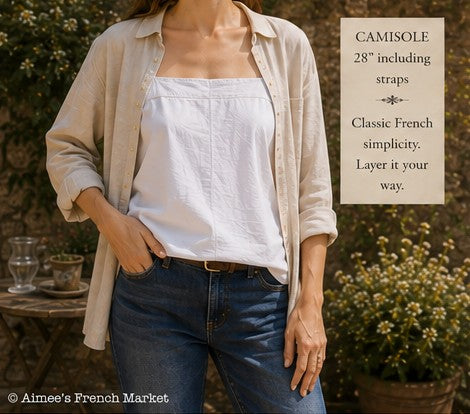 1930s Vintage French Cotton Camisole, Hand Sewn French Lingerie, Romantic Layering Top