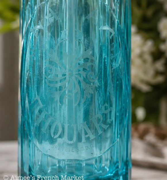 Vintage French Soda Syphon — E. Naudon Thouars — Turquoise Glass Decorative Bottle