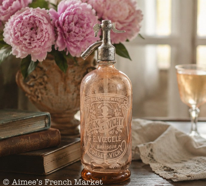 Rare Antique French Syphon — Brasserie de Vichy E. Vegele — Pink Glass Decorative  Description: